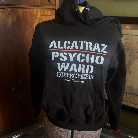 Jackets & Blazers - "Alcatraz Psycho Ward Outpatient" Vintage Style Black Hoodie - Size S